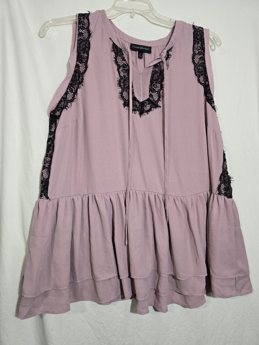 Lane Bryant Mauve Sleeveless Tunic with Black Lace Trim